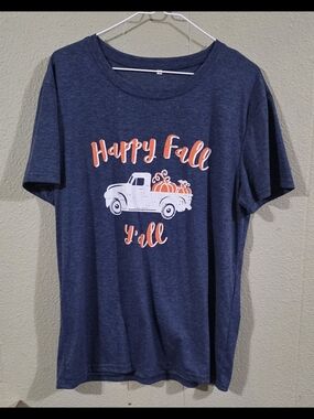Nwot Women's Navy 'Happy Fall Y'all' Short Sleeve Graphic Tee